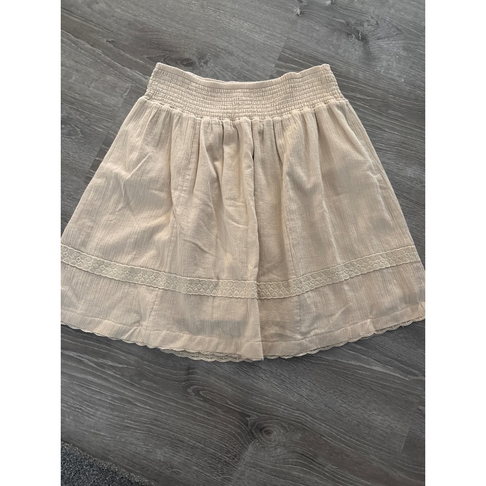Dressbarn Beige‎ Cotton Gauze Smocked Waist Lace Trim Mini Skirt Plus Size 14/16